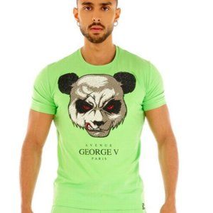 Avenue George V Paris T-Shirt Men's Short sleeve Shirt Green Rhinestone 2XL